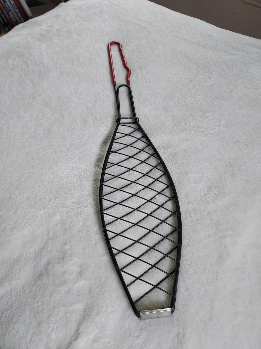 BBQ Whole Fish Black Grill Grate Basket 14" Red Handle Outdoor Cooking Camping
